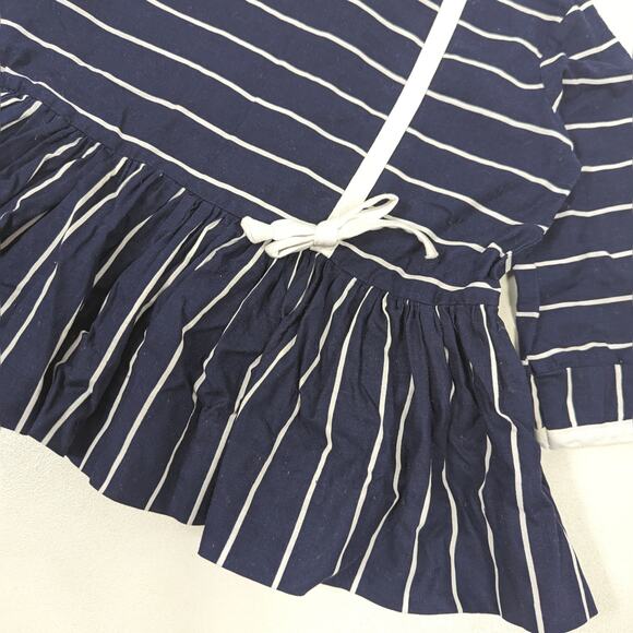 Vintage Dids Dress Baby Girls Size 9-12m Navy Stripe Drop Waist Mock Neck Mod - Picture 3 of 5